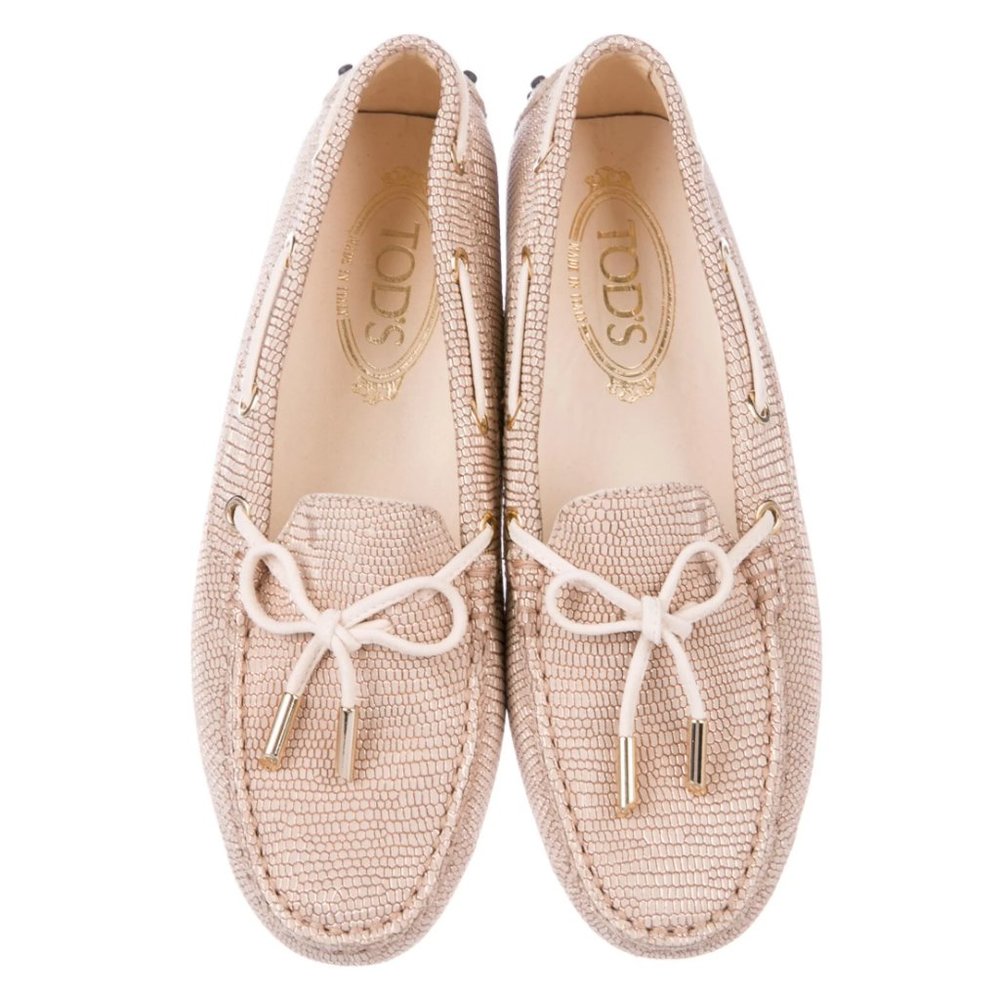 Tod's Metallic Pink Embossed Driving Shoes